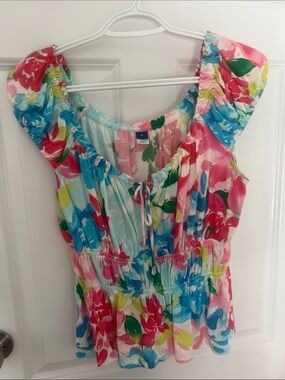 Old Navy Floral Peasant Top in Pink, Blue, Green, Yellow